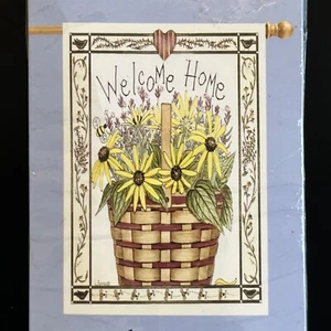 Welcome Home Porch House Flag Spring Flowers in Basket Garden Large 25.5”X 38” - Picture 1 of 6