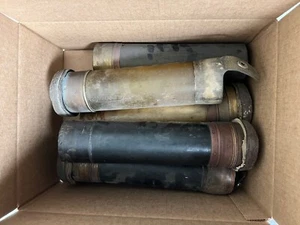 Lot of 5 ANTIQUE TRANSITUBE PNEUMATIC BRASS WITH LEATHER MESSENGER TUBE - Picture 1 of 7