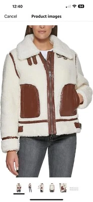 Jaqueta Levi's High Pile Moto Casaco Sherpa Lã Acabamento em Couro Sintético - GRANDE, NOVA - Imagem 1 de 4