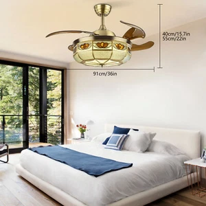 36" LED Chandelier Tiffany Ceiling Light FanCeiling Lamp w/Remote Control - Picture 1 of 22