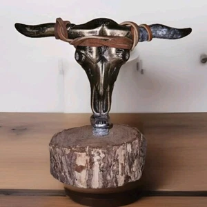Vintage Brass Texas Longhorn Hood Ornament Wood Mount Desk Deco OOAK Custom Made - Picture 1 of 11