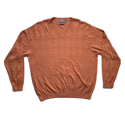 NEW Vintage Talbots Sweater Mens Extra Large Orange 100% Pima Cotton V Neck - Image 1 of 4