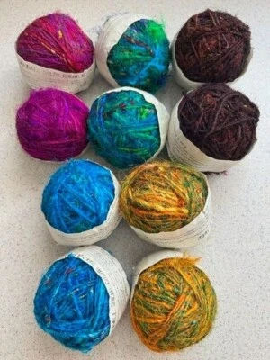 Lot of 10 Balls 'Gumball' Recycled Silk Yarn-Darn Good Yarn - 90yds, 100g ea NOS - Image 1 of 4