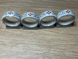 4 dutch napkin rings handmade one chipped ceramic heart flower blue eggnog - Picture 1 of 10