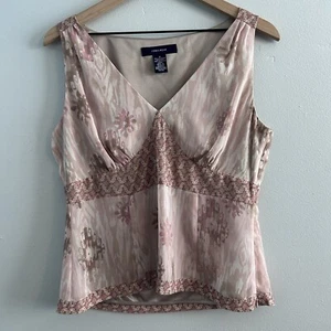 Y2K Pink Floral Top Size 10 Medium Jones Wear Mixed Pattern V Neck Chiffon - Picture 1 of 7