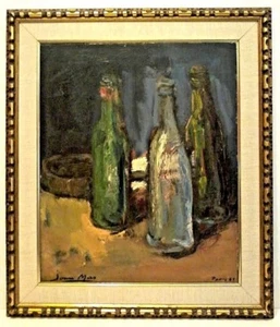 1961 JOAN MAS Listed SPANISH Artist Sd STILL LIFE 'WINE BOTTLES' ORIGINAL O/C - Picture 1 of 11