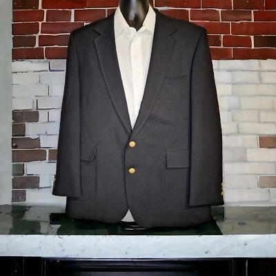 Vintage Sears Blazer Sport Coat Mens 46R Black Gold Button Half Lined - Image 1 of 4