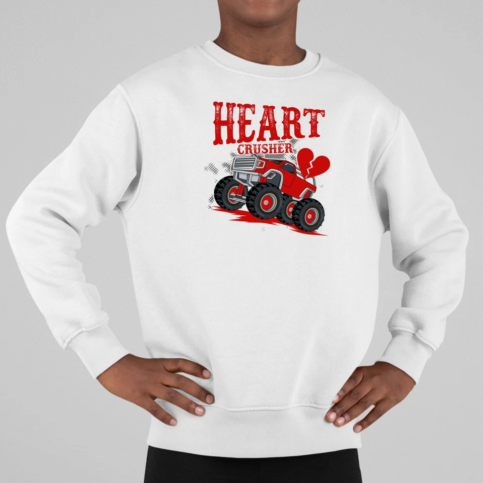 AKA TEXTILE Heart Crusher Valentines Kinder Pullover bedruckt Monstertruck Valentinstag Pulli