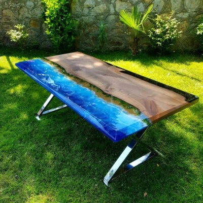 Resin Table, Custom Order Poplar Wood River Blue Green Tropical Aquarium Design - Image 1 of 4