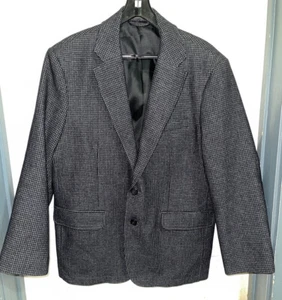 Men's L.L. BEAN Gray Black Check Wool Blend  Blazer Jacket Sz 42 Elbow Pads - Picture 1 of 10