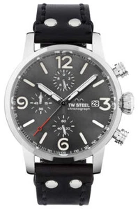 TW Steel Maverick Chrono Steel Gray Dial Leather Date Quartz Mens Watch MS93 - Picture 1 of 5