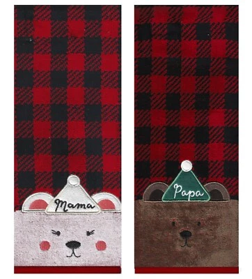 Toallas de Mano de Baño Mamá Papa Oso, Juego de 2 Piezas Buffalo Cuadros Baño de Navidad Foto 1 de 4