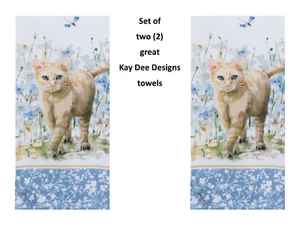 KAY DEE DESIGNS Bohemian Blue Cat R6978 Two Dual Purpose Terry Towels~16"x26″ - Picture 1 of 2