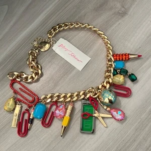 Betsey Johnson Necklace Teacher Back To School Charm Statement Jewelry NEW - Picture 1 of 2