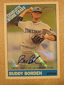 2015 TOPPS HERITAGE MINORS #ROA-68 BUDDY BORDEN REAL ONE AUTO SIGNED STONE CRABS