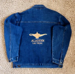 VTG XL Las Vegas Retired Aladdin Casino Embroidered Genie Lamp Jean Denim Jacket - Picture 1 of 10