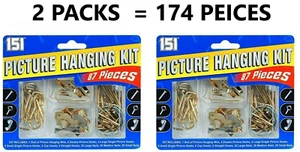 174 STCK. 2 x BILD HÄNGESATZ SET HAKEN NÄGEL DRAHT FOTORAHMEN SPIEGEL WANDKUNST - Bild 1 von 2