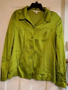 EXPRESS COMPAGNIE INTERNATIONALE Green Stretch Satin Blazer Jacket Size 11/12 VT - Picture 1 of 9