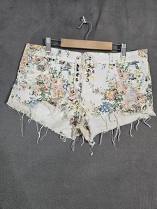 Billabong Lite Hearted Floral Lace Up Shorts Denim Colorful Y2K Micro Size 9 - Picture 1 of 9