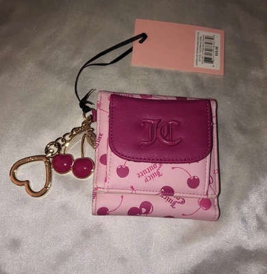 Mini sobre billetera Juicy Couture rosa claro frambuesa cereza en la parte superior con solapa nueva con etiquetas Foto 1 de 4