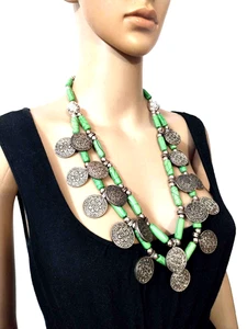 N08 Vintage Multi Strand Gypsy Tribal Bohemian Handmade coin Choker Necklace - Picture 1 of 6