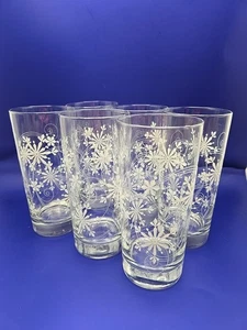 Vintage Set Of 6 Highball Glasses With Snowflake Patterns Mcm 6.25in. - Bild 1 von 9