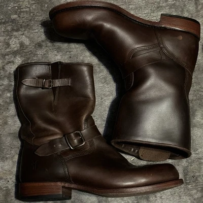 Ótimo Estado, Botas Frye Engineer Botas de Motociclista Couro Marrom Ferrugem - Masculino 10,5 D - Imagem 1 de 4