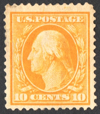 US # 381 *MINT OG H* {HUGE -VF- 10c WASHINGTON} FLAWS PERF 12' OF 1911 CV$ 95.00 - Image 1 of 4