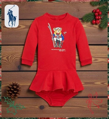 RALPH LAUREN Baby Girls' Polo Bear Cotton Blend Fleece Dress & Bloomer Size 3M - Image 1 of 4