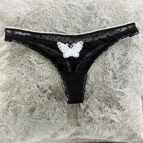 Rare Agent Provocateur Black Polka Dot/ White Butterfly Thong LARGE UK 10 NWOT
