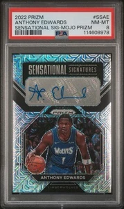 2020 PANINI PRIZM ANTHONY EDWARDS SENSTAIONAL SIGNATURES 22/25 PSA 8 POP 3 - Picture 1 of 3