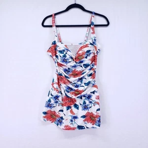 Emerald Bay Size 14 Women's Ruched Floral Sweetheart One-Piece Swimsuit Dress - Picture 1 of 14