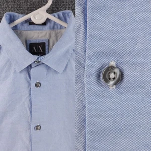 Armani Blue Slim Short Sleeve Medium Cotton Luxury Solid Button Up Men Shirt - Picture 1 of 18