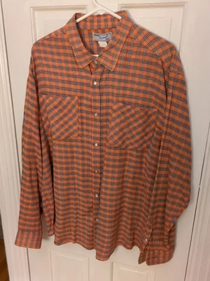Haband Casual Joe Flannel Shirt Plaid Snap Up Long Sleeve Orange Mens XL - Image 1 of 4