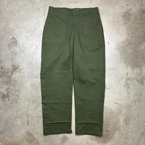 Vintage 70s Military OG-107 Hose Green Sateen Vietnam Era Trousers 34x30 Zipper - Bild 1 von 7