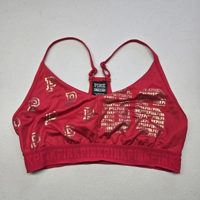 Victoria's Secret PINK Women Sports Bra Large Red Ultimate Wireless Gold Letter - Image 1 of 4