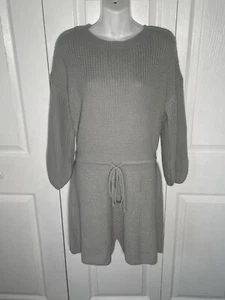 NWT Quenteen Gray Loose Fit Knit Sweater Romper Lantern Sleeves Size S - Picture 1 of 9