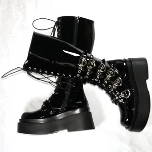 High Heel Shoes Womens Patent Leather Wedges Knee High Snow Boots Platform Pumps - Picture 1 of 24