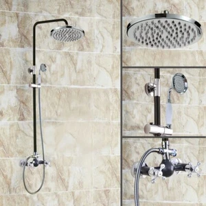 Silver Black Brass Bathroom 8 inch Round Rain Shower Faucet Set Mixer Tap mhg730 - Picture 1 of 8