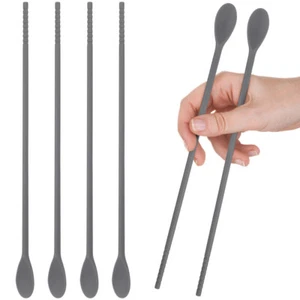 2 Pairs Chops and Spoon Integrated Stirring Rod Silicone Tea Spoons Baby - Picture 1 of 12