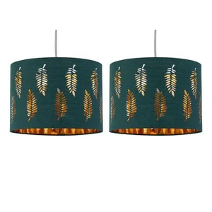 Set of 2 Dark Green Leaf 30cm Easy Fit Ceiling Light Shade Pendant Lightshades - Picture 1 of 7
