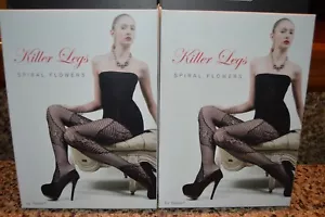 2 Pair Killer Legs Fishnet Pantyhose BLACK Spiral Flowers OS Sexy Lingerie B1 - Picture 1 of 3