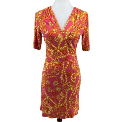 Women's Lilly Pulitzer Pink & Yellow Short Sleeve Knee Length Wrap Dress sz S - Image 1 of 4