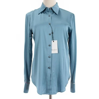 Top Robert Graham Nuevo con Etiquetas Gabriela Abotonada Talla XS en Acero Azul Mezcla Seda Foto 1 de 4