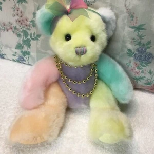 First & Main SORBET Stuffed Animal Plush 13” Bear Multicolor Pastel Colorblock - Picture 1 of 5