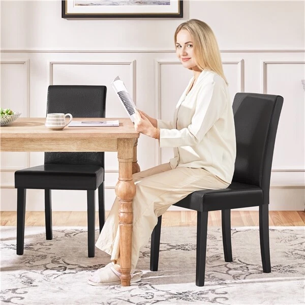 Dining Chairs Set of 2 Faux Leather Kitchen Chairs with Rubberwood Legs - Image 1 of 1