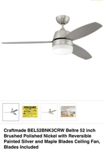 Craftmade BELTRE brushed Nickel 52 inch ceiling fan with light - Picture 1 of 2
