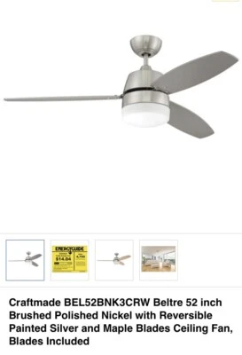 Craftmade BELTRE brushed Nickel 52 inch ceiling fan with light - Image 1 of 2