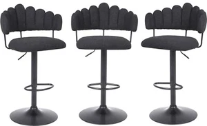 SET OF 3 BLACK PLUSH BAR STOOLS, "TEDDY MICRO FIBRE" GAS LIFT BREAKFAST KITCHEN - Picture 1 of 13