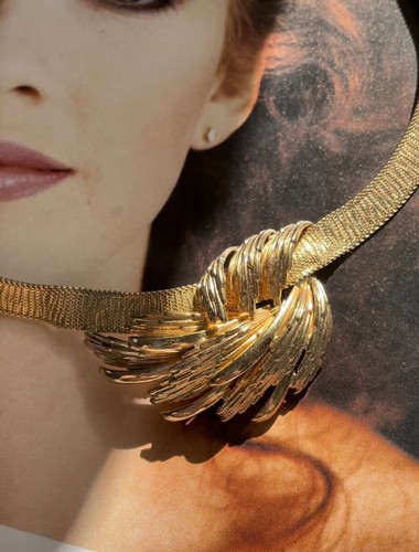 Collana vintage 1963 manico e grande collier placcato oro ~ 40 vecchia per Dior grande